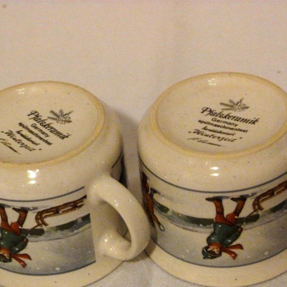 PFALZKERAMIK Germany Hand Decorateded Winterzeit WinterTime Child's Mug Set of 2 - Picture 8 of 9